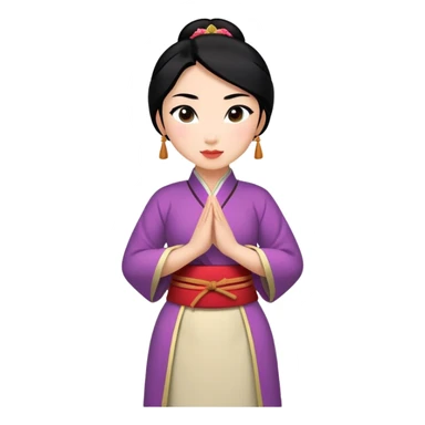 Mulan from hips up, traditional Chinese outfit, black hair, minimal style, larger size sticker