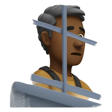 man looking out window pondering sticker