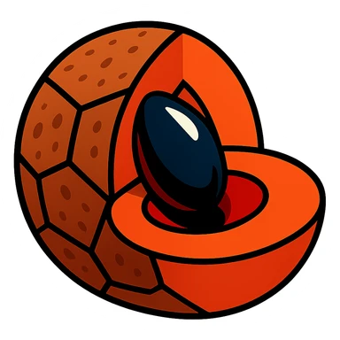Show the mamey fruit with the seed open and visible in a vibrant toon style, maintaining a transparent background. sticker