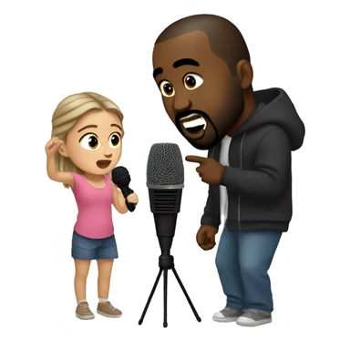 Kanye west singing with a microphone with his daughter  sticker