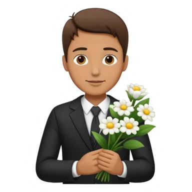 man holding white flowers in their hands sticker