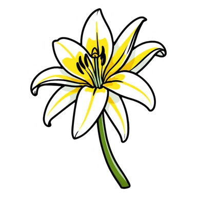 Delicate lily flower with white petals and yellow stamen, decorative design sticker