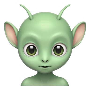 ortrait of a cute alien with round head, big shiny eyes, pastel green skin, small antennae, friendly expression, cartoon style sticker