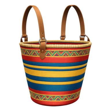 cinematic-realistic-image-of-a-traditional-colombian-mochila bucket bag,-rendered-with-detailed-woven-textures-and-vibrant-patterns bucket bag - with **fabric strap** mochila strap sticker