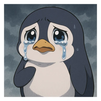 anime style penguin crying, looking sad sticker