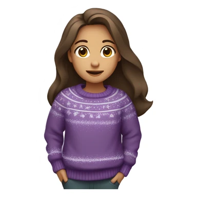 winter, christmas, hispanic, long brown hair, girl, brown eyes, child, full body, purple sweater sticker
