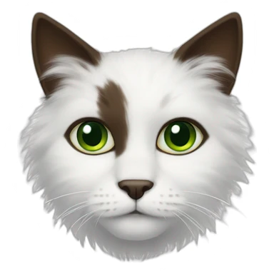 white fluffy bi-colour cat with dark brown ears and upper head, brown ears and green eyes sticker