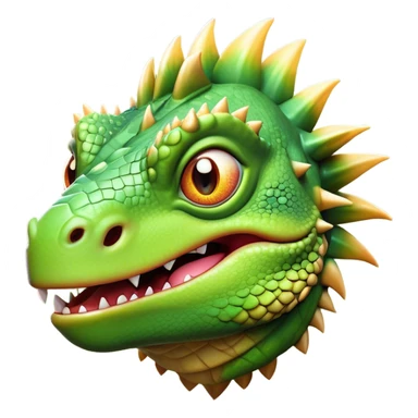 Cinematic Comical Iguana Portrait Emoji, Head tilted dramatically with an exaggeratedly shocked expression, featuring a robust, textured body with a quirky, spiky crest and wide, comically expressive eyes full of playful disbelief, Simplified yet hilariously expressive features, highly detailed, glowing with a slightly sassy jungle glow, high shine, dramatic yet playful, stylized with an air of quirky reptilian mischief, soft glowing outline, capturing the essence of a meme-worthy iguana that looks ready to side-eye its way into viral fame! sticker