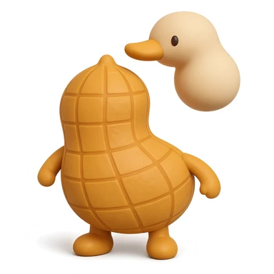 Add tiny arms and legs to the 3D peanut character with a cartoon-style shell, keep it cute and with no facial expression, maintain transparent background. The style should resemble a cute 3D cartoon peanut with a smooth shell texture and no facial features. sticker