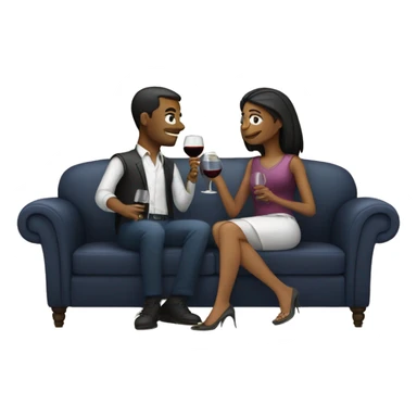 man and woman sitting on a couch drinking wine sticker