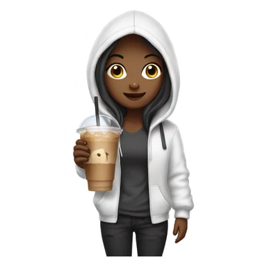 girl with hoodie holding an iced coffee sticker