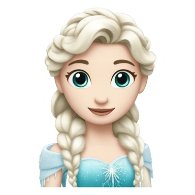 un pato inspirado en Elsa de Frozen. El emoji debe tener un cuerpo azul con detalles blancos y una cabeza blanca, así como una trenza similar a la de Elsa. sticker
