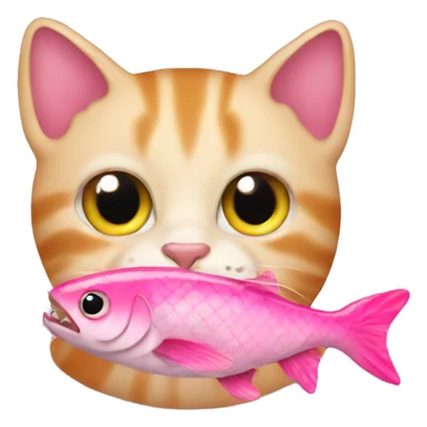 Cat eating pink fish sticker