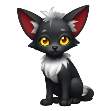 black Shiny Fionbri-Falvie-sparkle-sona with yellow eyes, red edgy markings full body fursona sticker