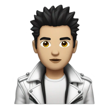 Punk male,dark hair, with white leather jacket with dark hair sticker
