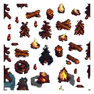pixel art campfire with logs and sparks sticker