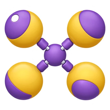 five yellow balls connected by links to a central purple ball, arranged around the purple ball, simple emoji style, transparent background sticker
