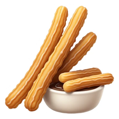 Cinematic Realistic Churros Dessert Emoji, showcasing crispy, golden-brown fried dough sticks dusted with sugar rendered with lifelike detail and warm, inviting lighting. sticker
