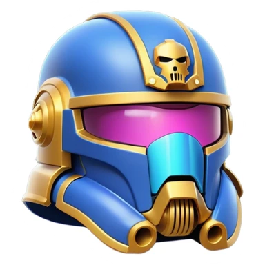 Clash of Clans aesthetic: Cinematic Playful Space Marine Helmet Emoji, rendered in a 3D vector-style similar to standard emojis with minimal shading and bold, simplified shapes. A compact, heroic isometric helmet with futuristic, armored detailing and a glowing visor, softly glowing with a battle-ready cosmic charm. Simplified yet unmistakably iconic, highly detailed and consistent, glowing with a soft radiant shine and high gloss. Stylized with a touch of interstellar valor and a soft glowing outline, capturing the essence of an elite warrior’s helm with a friendly, playful spirit! sticker