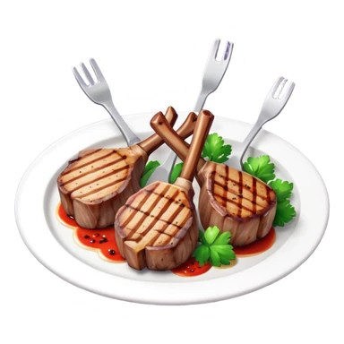grilled lamb chops object icon, cooked lamb ribs, juicy, 3D cartoon, mobile game icon style, clean background, no text, no watermark
 sticker