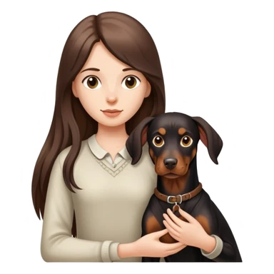 Black long-haired girl holding Doberman sticker