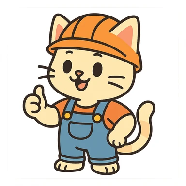 cute anime cat construction worker in orange safety helmet sticker