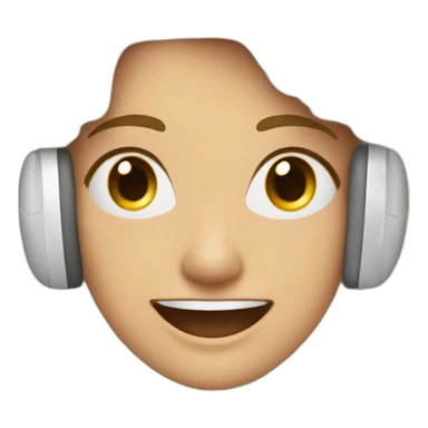 Mujer blanca feliz con audifonos blancos con las manos arriba sticker