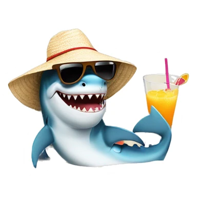 Shark with a sunhat and sunglasses drinking a coctail while laying in a sunbed sticker