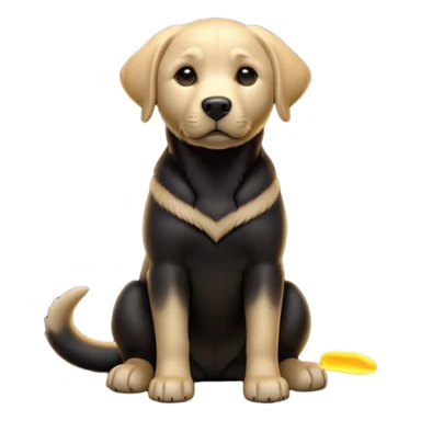 cinematic-[Labrador retriever]-realistic-full-body-sitting-emoji,-tail-resting-loosely-beside-its-paws,-head-tilted-dramatically, -sleek-[black]-fur,-simplified-yet-realistic-focused-features,-highly-detailed,-glowing-with-an-almost-sarcastic-glow sticker