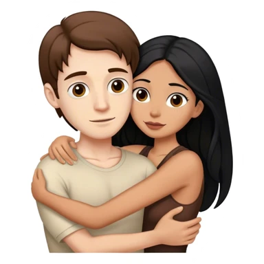 Tall pale man with brown hair hugging small latina long black hair sticker
