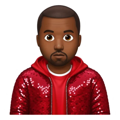 Kanye West with dark brown hair, red sequin outfit sticker