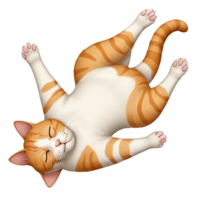 ginger and white small cat eyes closed lying down upside down with paws stretched out straight in different directions sticker