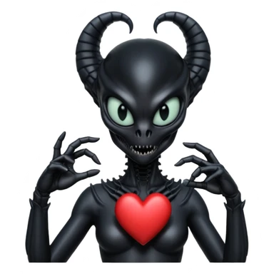 black xenomorph queen making heart sign sticker