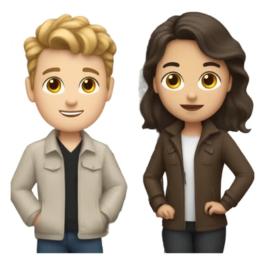 White Girl, black hair ,and white boy, brown hair,in front of eiffel tower sticker