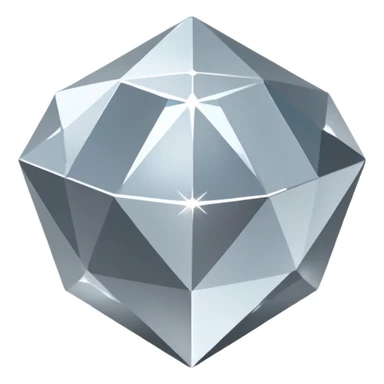 A faceted diamond emoji made of silver chrome, smooth reflective surfaces, soft metallic shine, minimalistic and clean design, iOS emoji style, centered on white background, soft studio lighting sticker