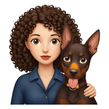 Curly haired brunette with Doberman  sticker