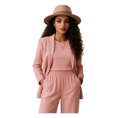 Add a fashionable hat and a necklace in a realistic style. Keep the background transparent. sticker