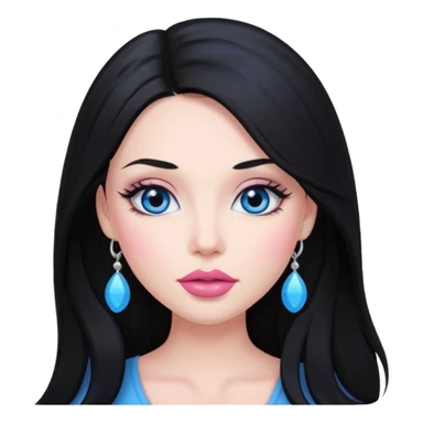 beautiful woman, long black hair, pink blush, blue eyes and big lips sticker