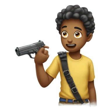 boy with finger gun in mouth shirt sticker