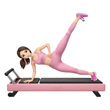 white brunette girl in light pink workout clothes doing a plank on a reformer sticker