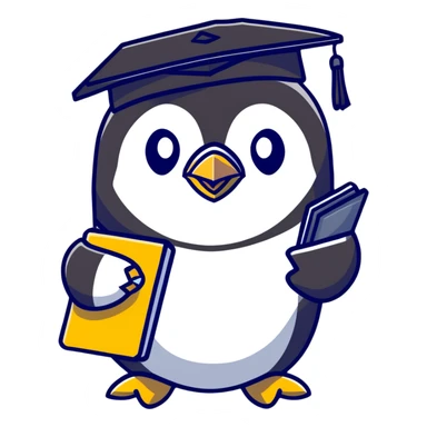stern penguin school principal with clipboard and academic cap sticker