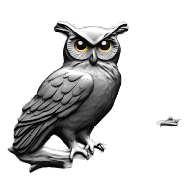 Owl engraved in black coin sticker