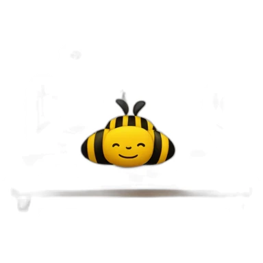 A bed with a giant bee on with a smiley face pillow sticker