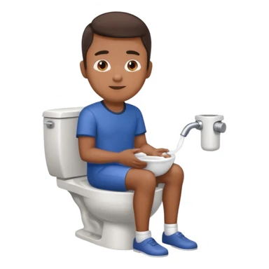 Filipino guy sitting on toilet with bidet sticker