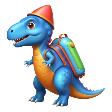 cute toy-like rocket-propelled dinosaur, rounded shapes, glossy texture, colorful rocket backpack, happy expression, 3D cartoon, mobile game icon style, clean background, no text, no watermark
 sticker