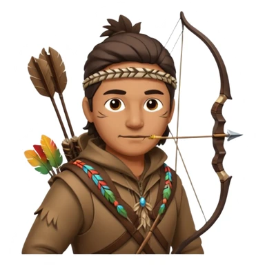 A classic middle-aged hunter with a bow and arrow on his back, dressed in brown clothes and adorned with decorations made of feathers or bone teeth sticker