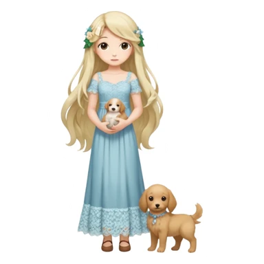 Pastel anime lady long hair with long lace dress full body holding puppy sticker