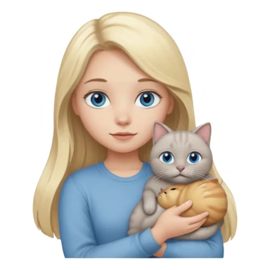 blonde girl with long blonde hair and blue eyes with chubby gray cat sticker