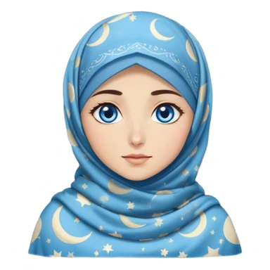 Turkish beautiful finish Konya girl blue eyes with moon patterned hijab dress and watching the moonlight sky on the ground  sticker