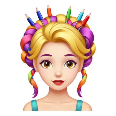 A playful and beautiful girl with many colorful hairpins on her hair sticker